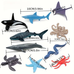 10pcs Soft Rubber Ocean Animal Models: Crab, Stingray, Starfish, Whale, Shark