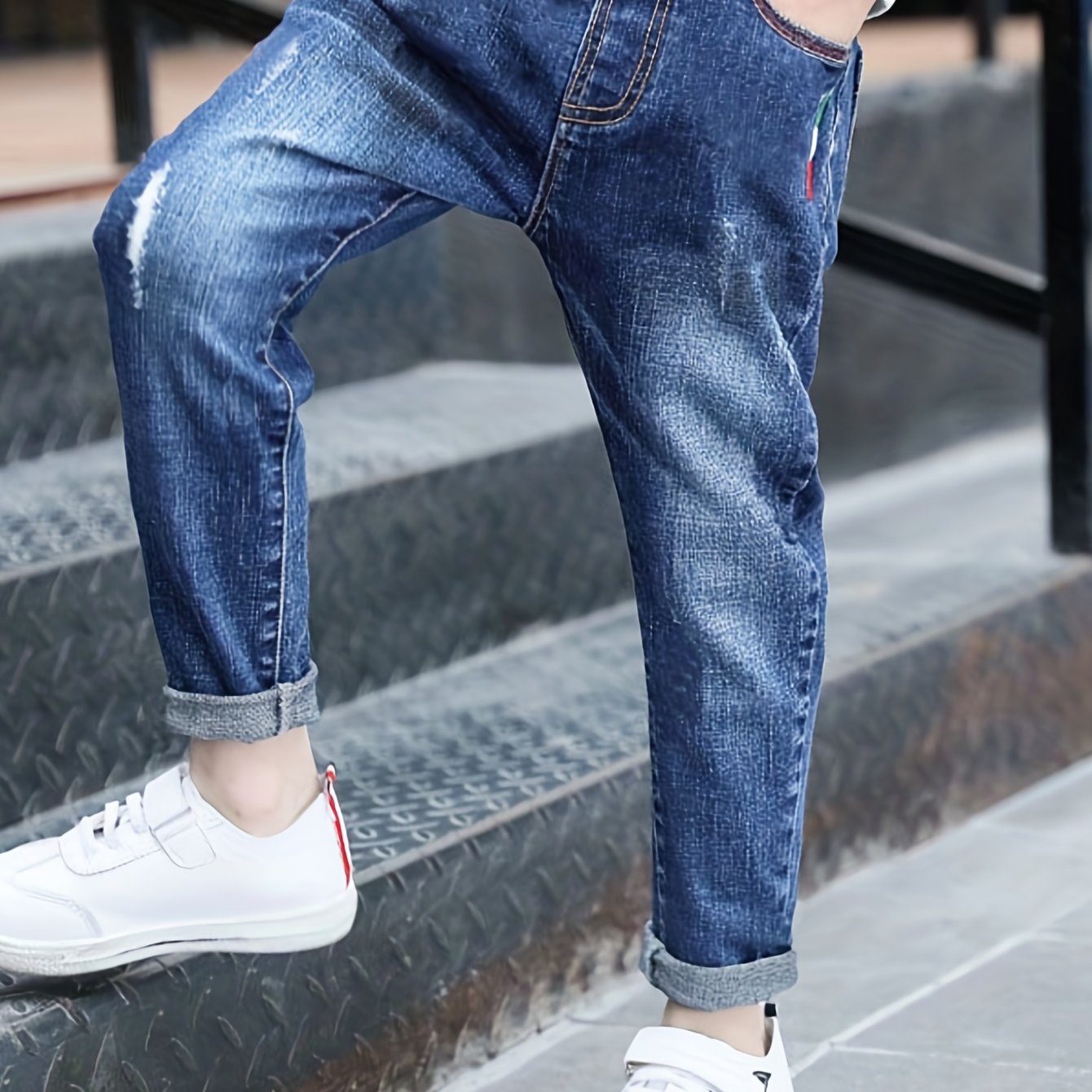 Boys Ripped Jeans Casual Elastic Waist Denim Pants Kids Clothes