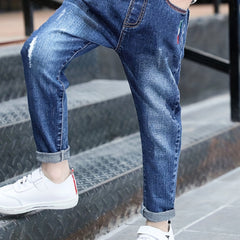 Boys Ripped Jeans Casual Elastic Waist Denim Pants Kids Clothes