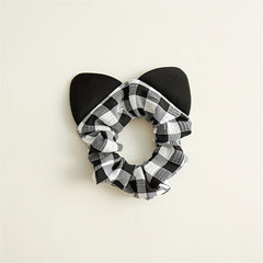 5pcs Cat Ears Scrunchies Plaid Hair Tie Soft Elastic Ponytail Holder Hair Rope