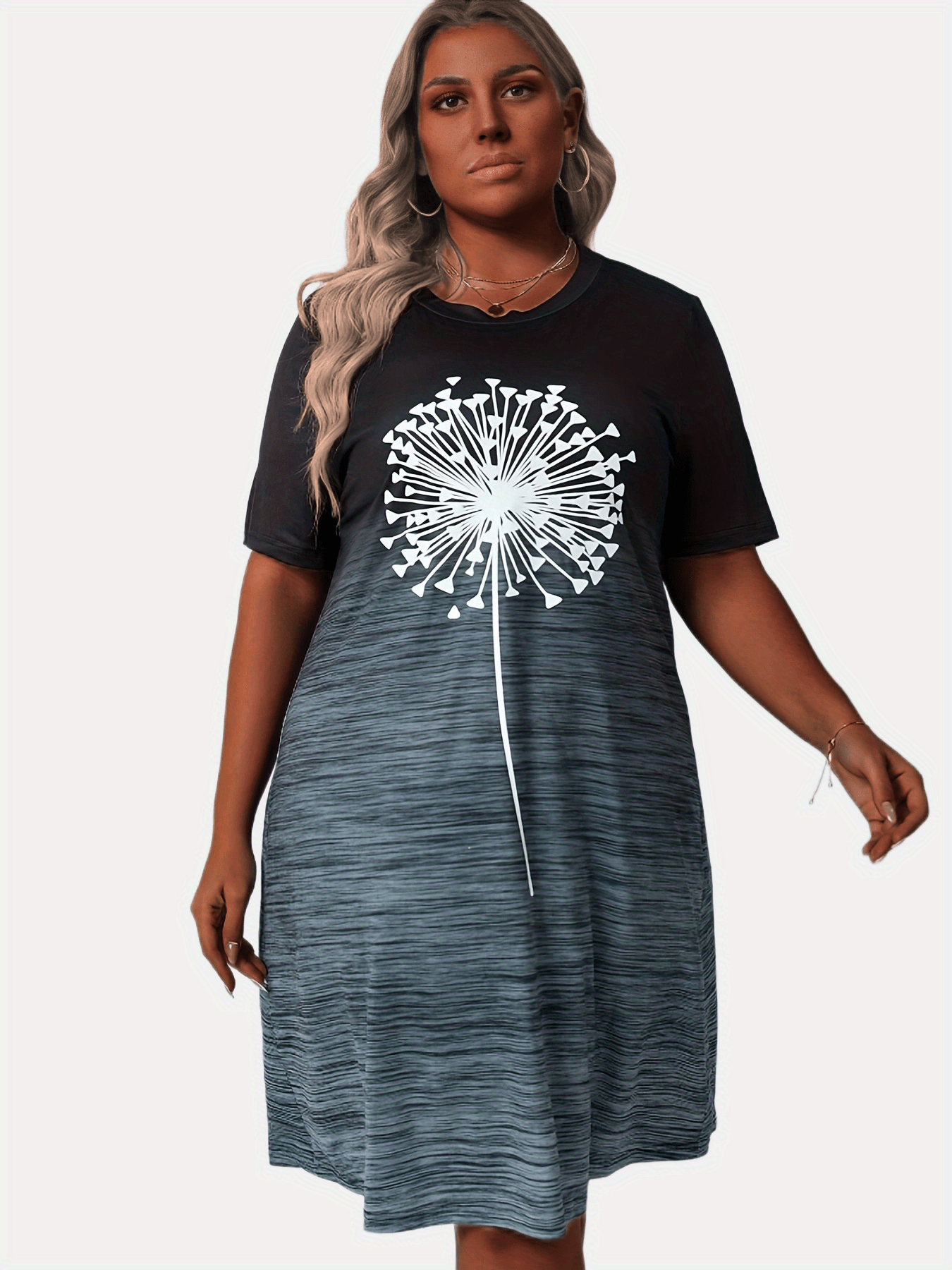  Women's Dandelion & Ombre Print Tee Dress