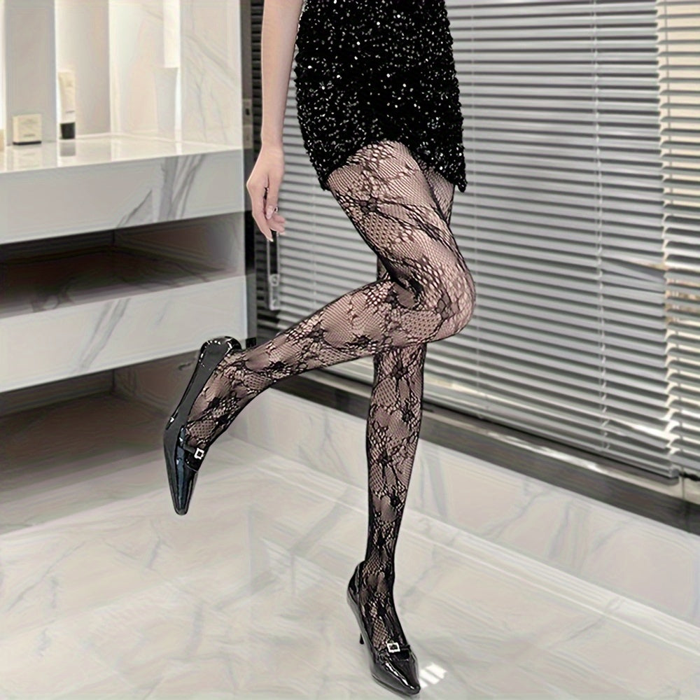 2 Pack Floral Fishnet Tights High Waist Mesh Pantyhose Stockings