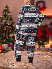  Christmas Elk & Snowflake Print Tee & Pajama Set