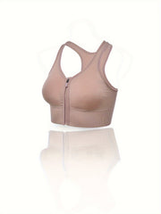 Cut Out Zipper Sports Bra Breathable Push Up Shockproof Women's Underwear