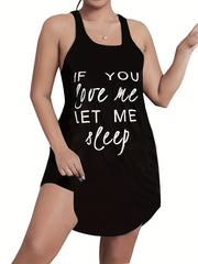  Casual Loungewear Dress Women's Plus Slogan Print Tank Nightdress