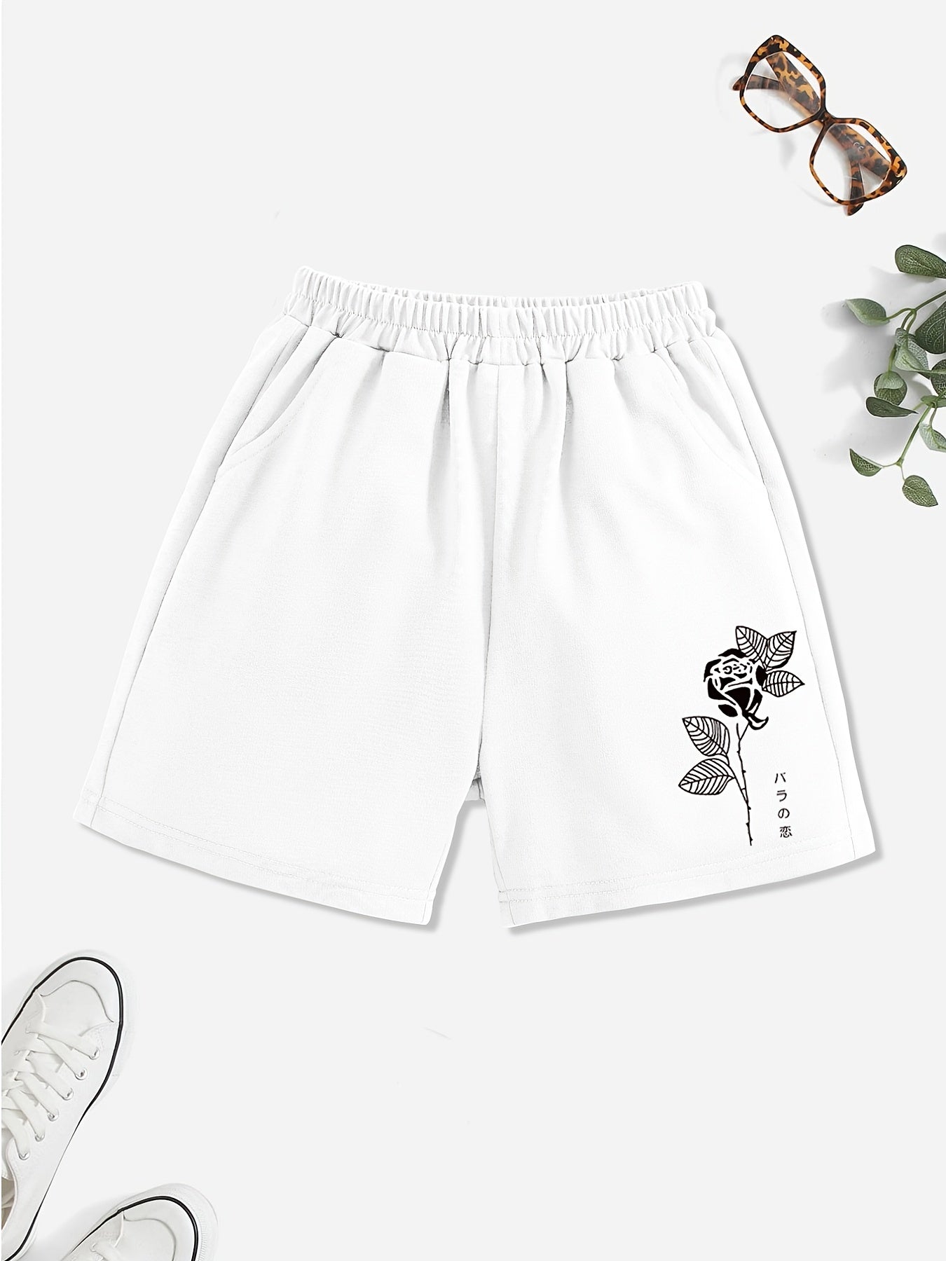 Girls' Rose & Anime Graphic Casual Shorts with Pockets