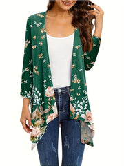  Floral Print Open Front Cardigan