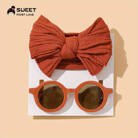 2pcs Bow Headband Round Sunglasses Set Holiday Party Girls Accessories