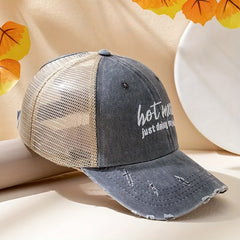 Hot Mess Embroidered Baseball Cap Washed Hole Ponytail Cap