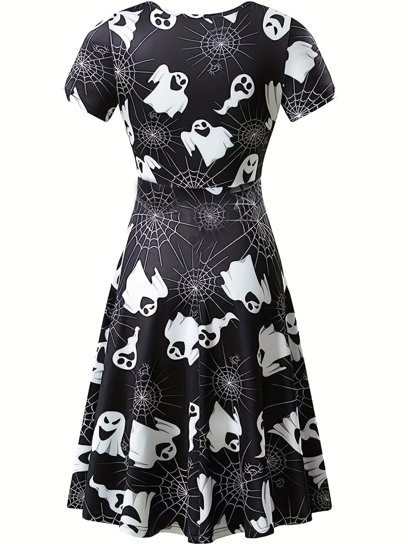  Ghost & Web Print Short Sleeve Dress