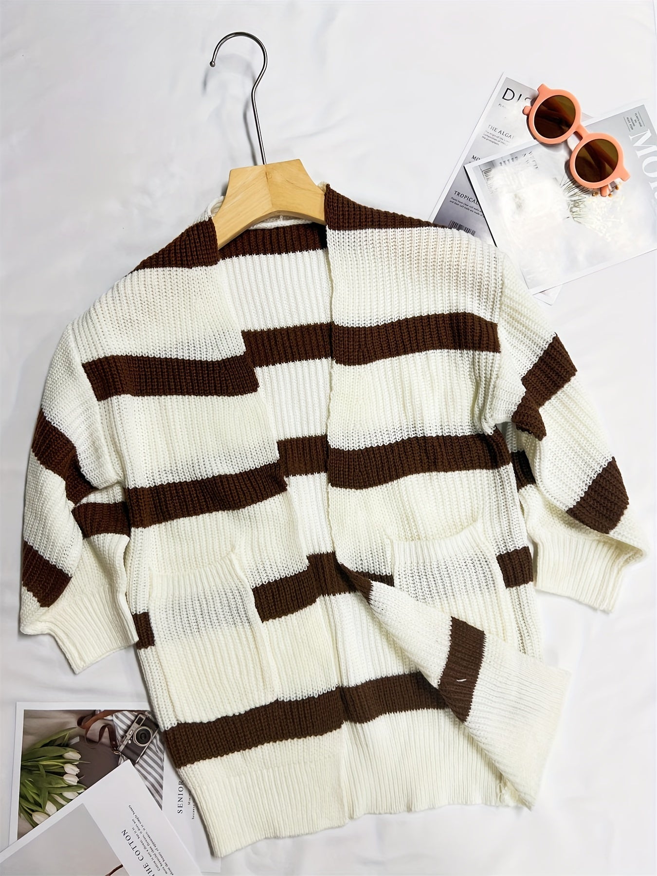Kids Casual Striped Long Sleeve Knit Cardigan for Fall Winter