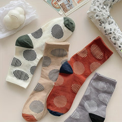 5 Pairs Geometric Pattern Women's Mid Tube Socks