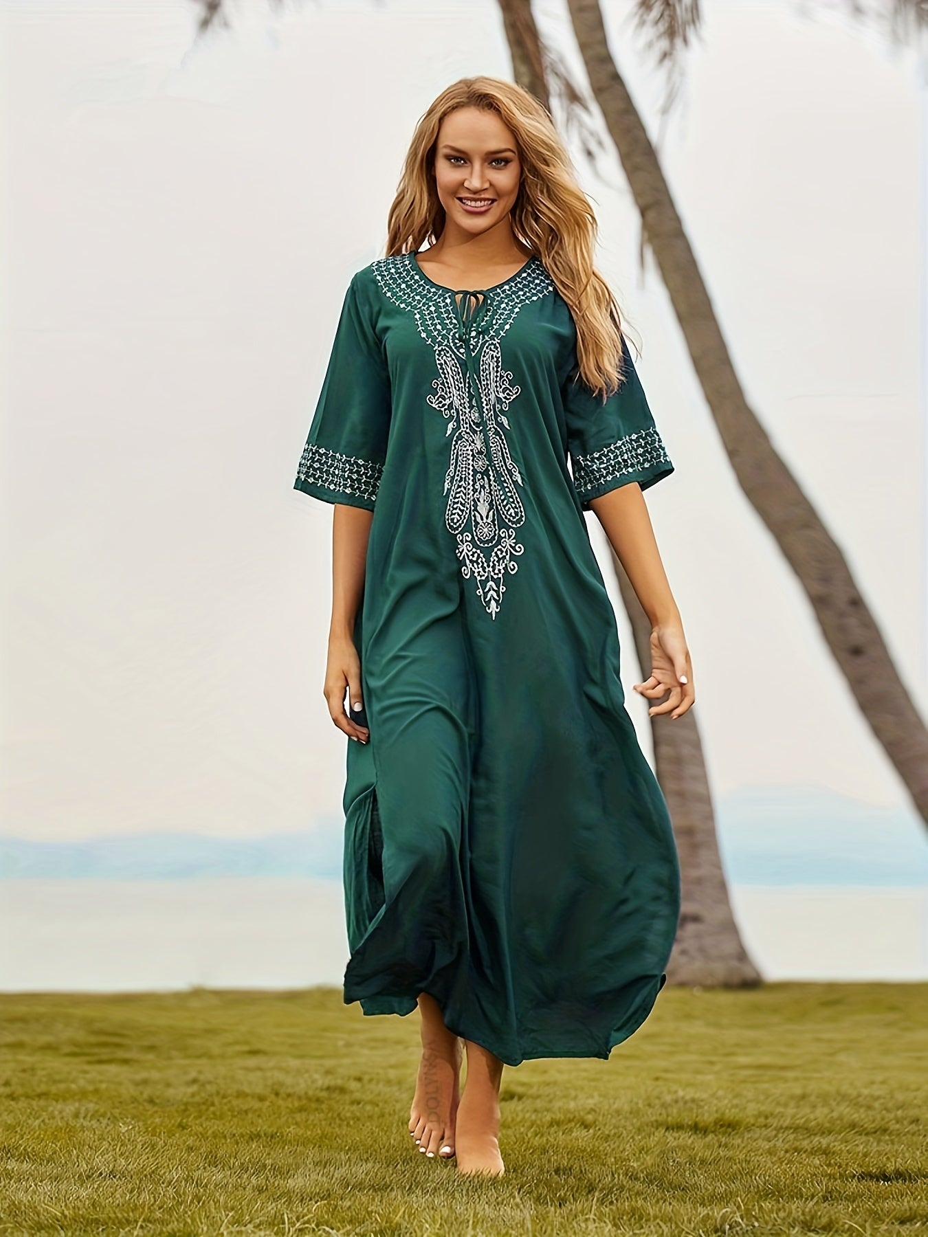 Solid Maxi Dress Split Beach Vacation Dress Women's Clothing