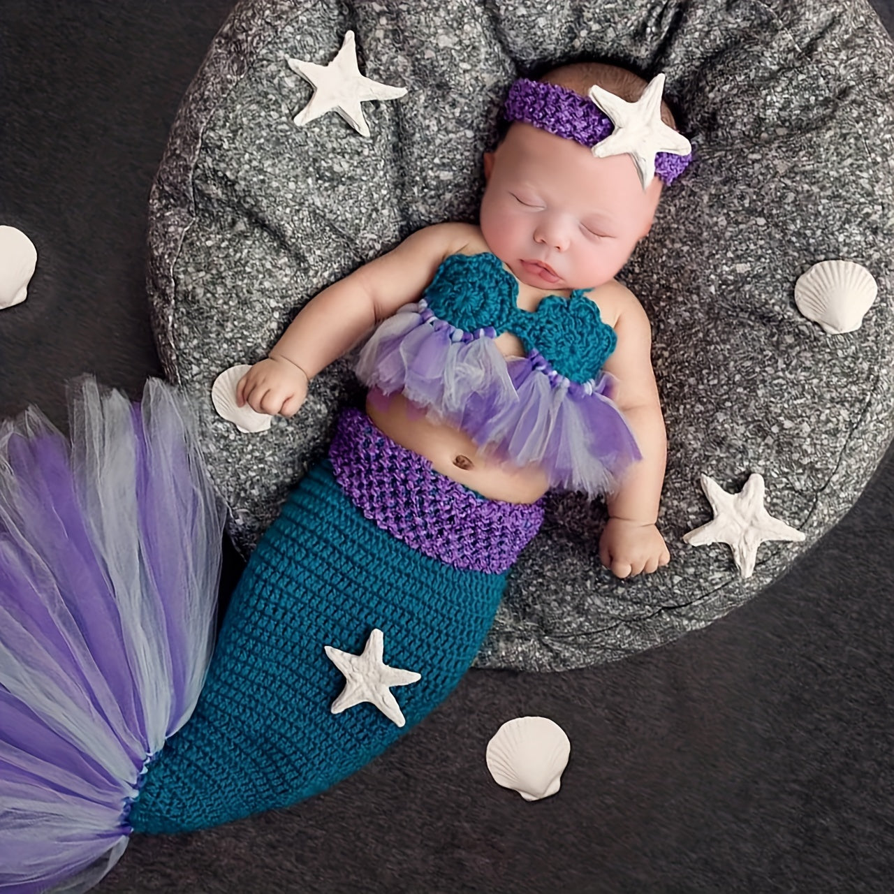 3pcs Baby Purple Mermaid Photo Dress Woolen Woven Costume