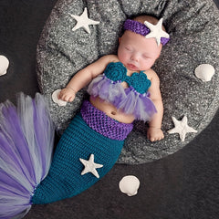3pcs Baby Purple Mermaid Photo Dress Woolen Woven Costume
