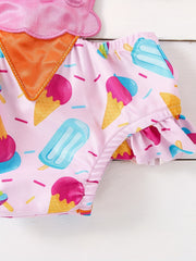 Ice Cream Cartoon Print Camisole Swimsuit Girls Tankinis