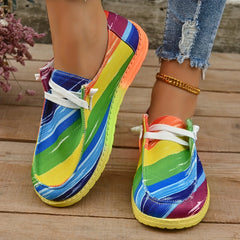 Striped Pattern Canvas Shoes Lace Up Lightweight Sneakers