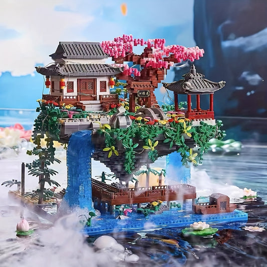 2000pcs Peach Blossom Pool Architecture Set Bright Colors ABS Bricks