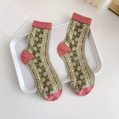5 Pairs Floral Print Socks Women's Mid Tube Stockings