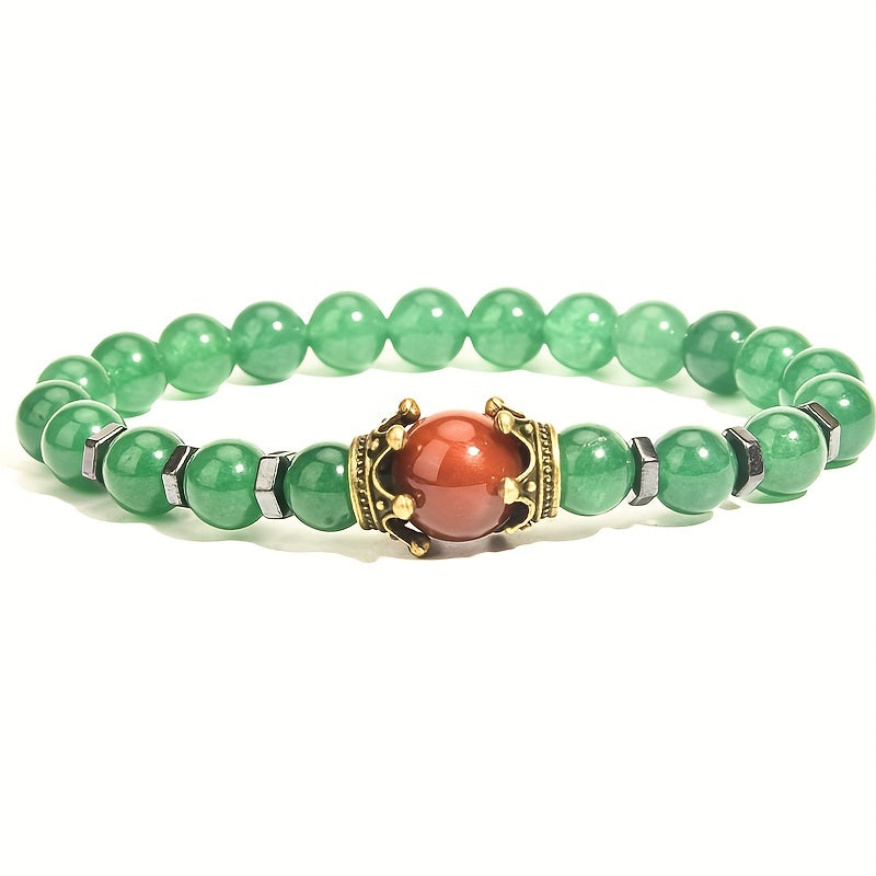 Crown Tiger Eye Bead Bracelet Men's Jewelry