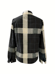  Plaid Print Button Up Long Sleeve Blouse