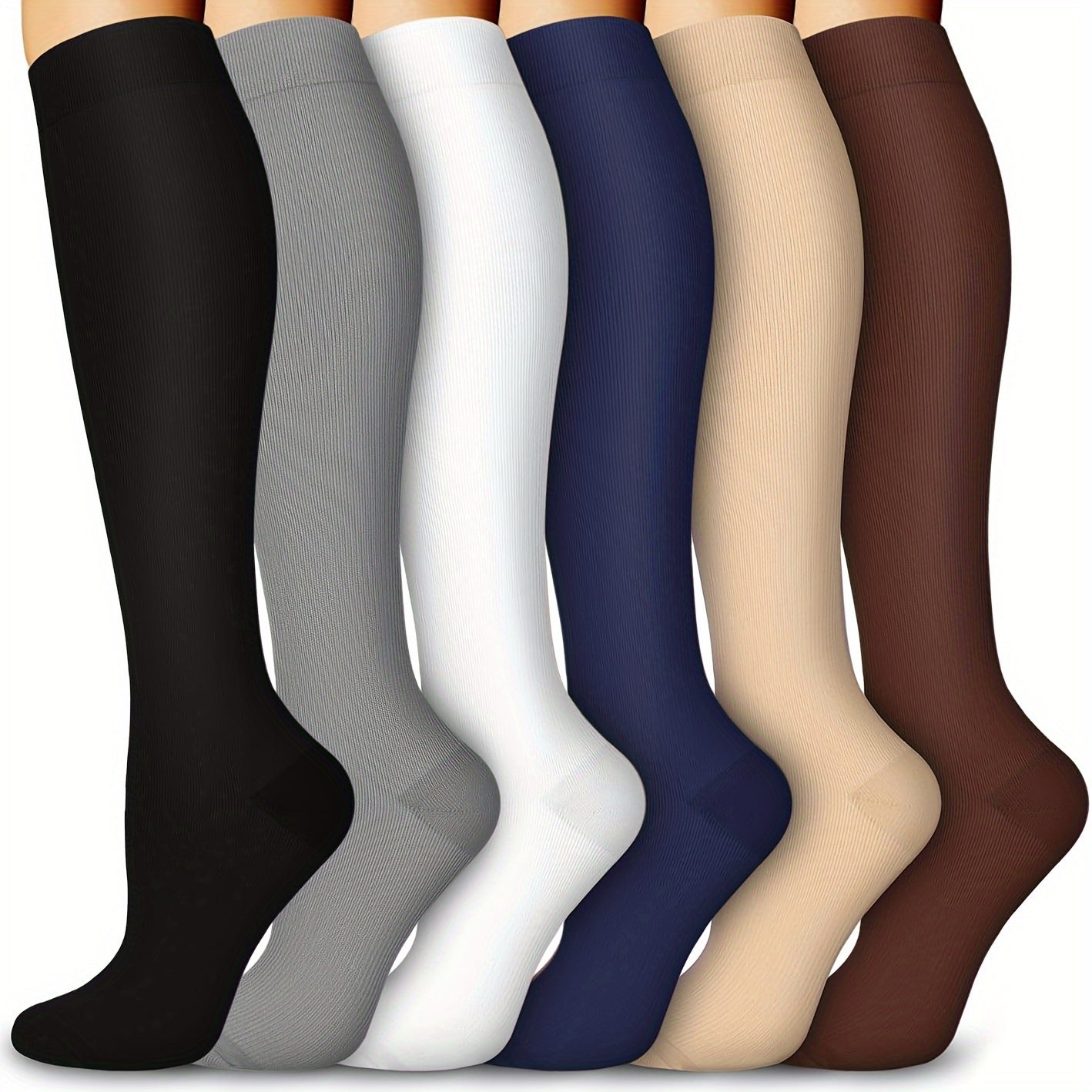 6 Pairs Copper Compression Socks 10-20 mmHg Knee High for Women Men