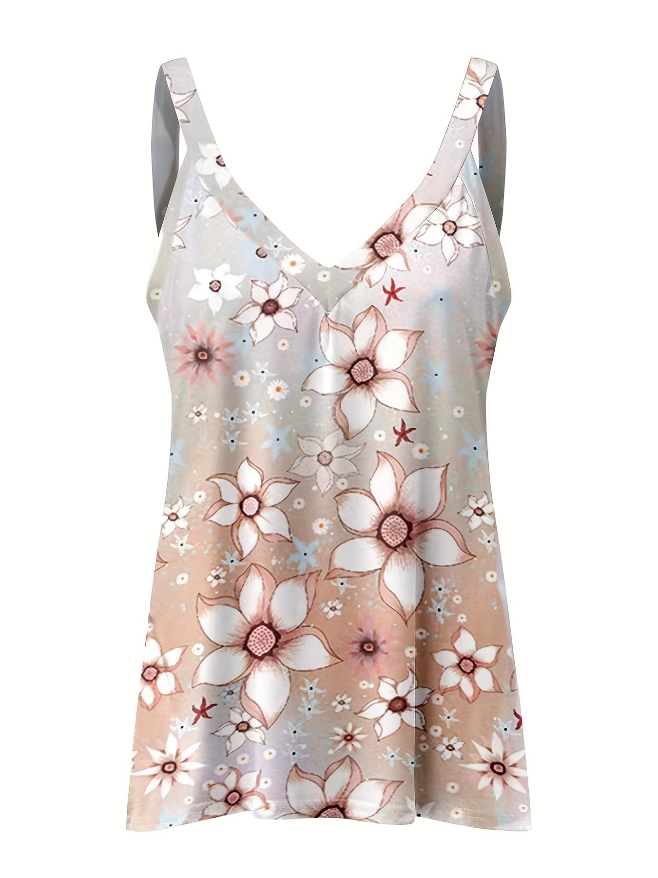Floral Print V Neck Cami Top Sleeveless Women's Summer Casual
