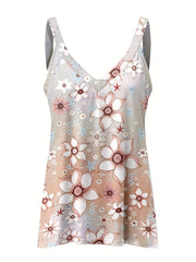 Floral Print V Neck Cami Top Sleeveless Women's Summer Casual