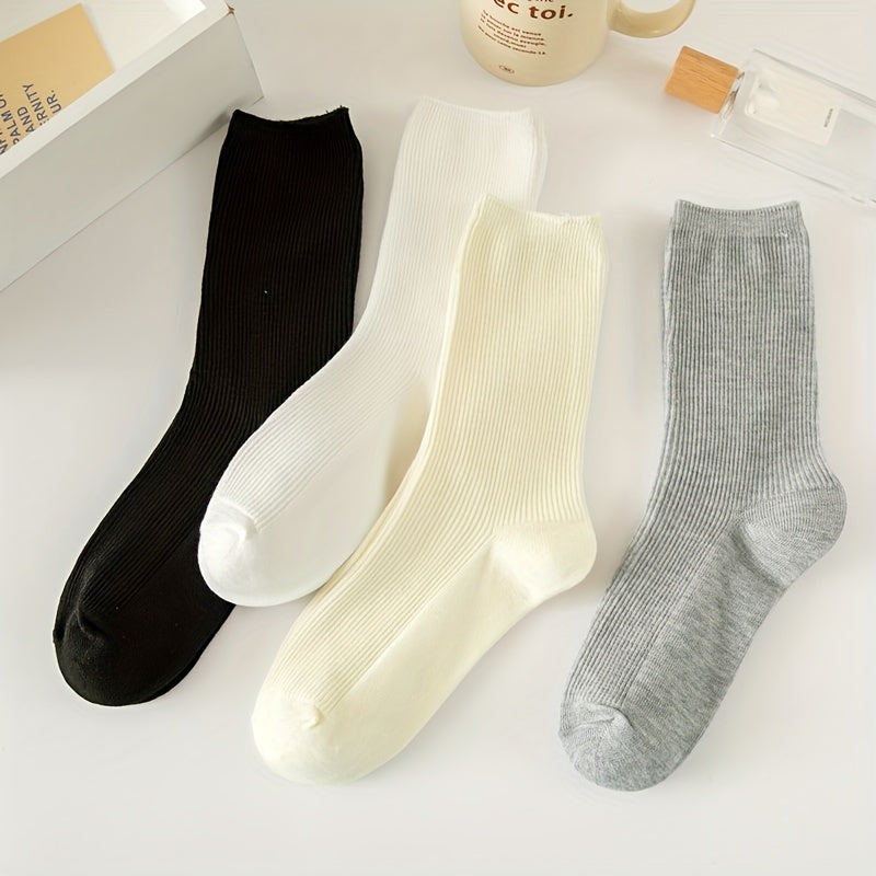 4 Pairs Solid Socks Comfy & Breathable Women's Stockings