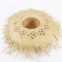 Women's Apricot Raffia Straw Hat Frayed Hand Woven Beach Sun Hat
