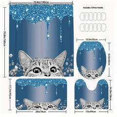 4pcs Cat Shower Curtain Set with Bathroom Decor