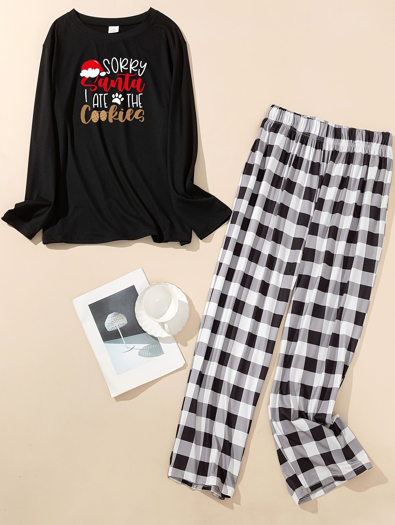  Christmas Lounge Set Women's Plus Christmas Hat Slogan Print