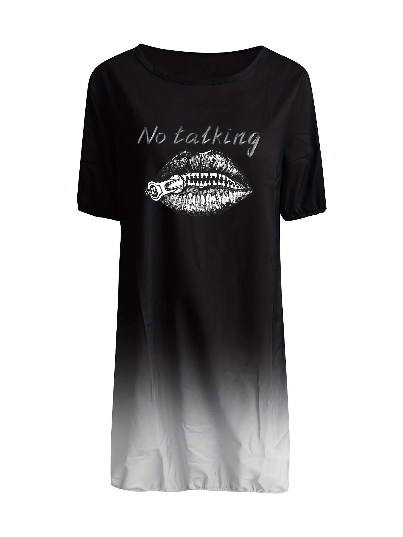 Women's Plus Slogan Lip Ombre Print Short Sleeve Round Neck Stretch Dress