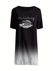 Women's Plus Slogan Lip Ombre Print Short Sleeve Round Neck Stretch Dress