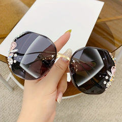 Rhinestone Rimless Sunglasses UV400 Sun Shades