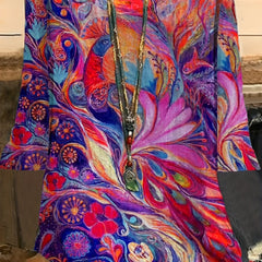  Floral & Bird Print 3/4 Sleeve Blouse