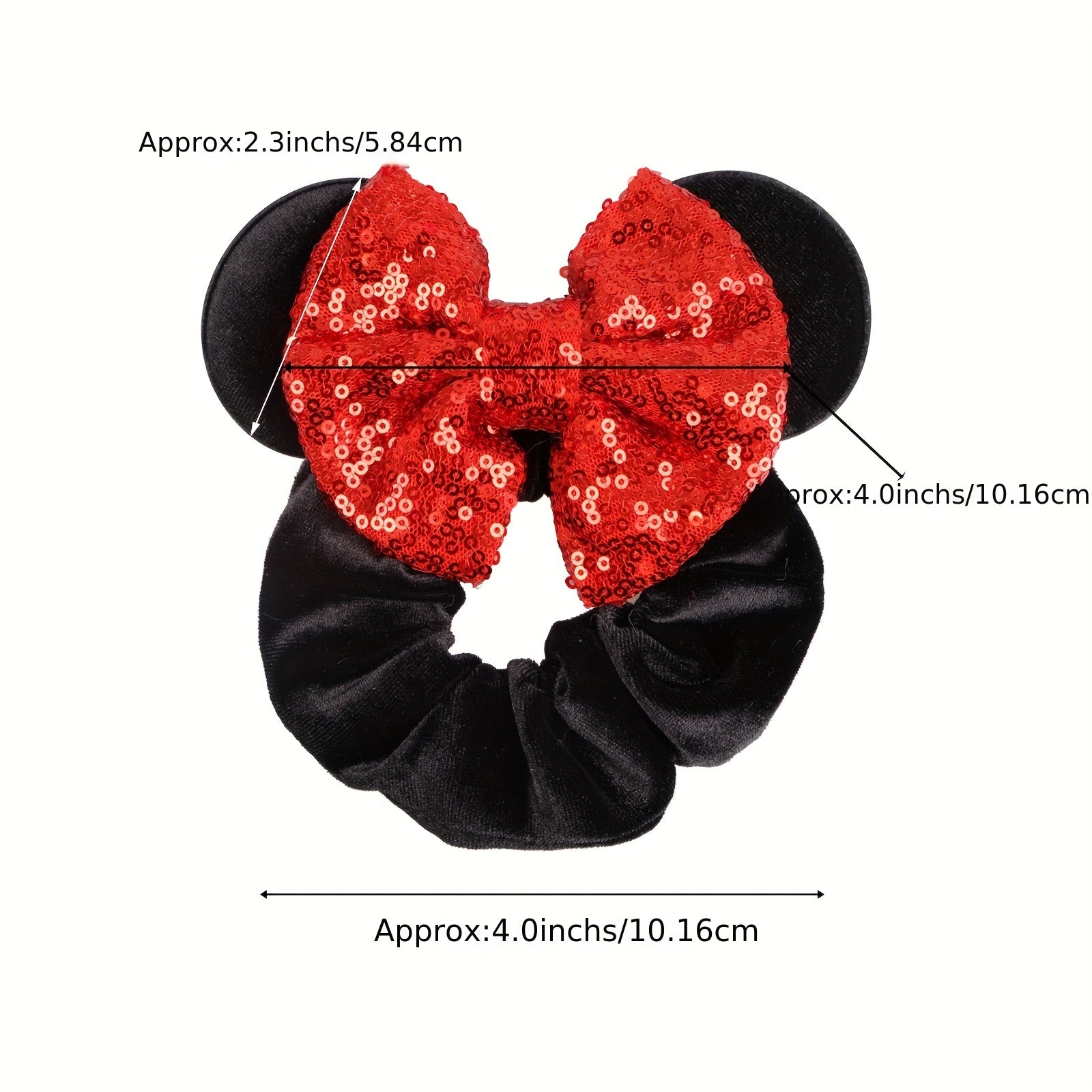 4pcs Mouse Ears Scrunchies Sequin Velvet Hair Tie Colorful Hair Rope