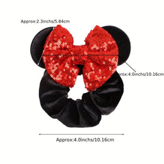 4pcs Mouse Ears Scrunchies Sequin Velvet Hair Tie Colorful Hair Rope