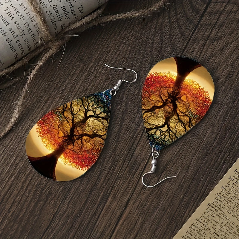 Tree Of Life Faux Leather Earrings Men Women PU Hanging Party Earrings