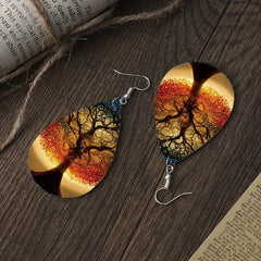 Tree Of Life Faux Leather Earrings Men Women PU Hanging Party Earrings