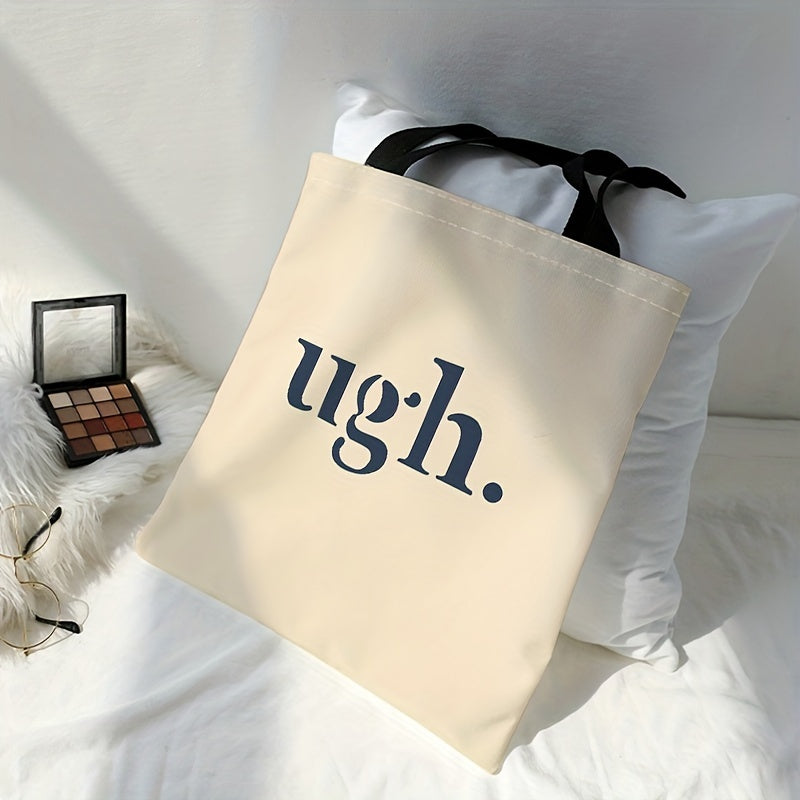 Letters Graphic Canvas Tote Bag Shoulder Bag Work Travel Reusable Grocery Shoppi