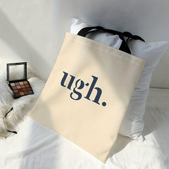 Letters Graphic Canvas Tote Bag Shoulder Bag Work Travel Reusable Grocery Shoppi