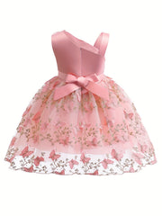 Floral Butterfly Embroidered Dress with Tulle Skirt