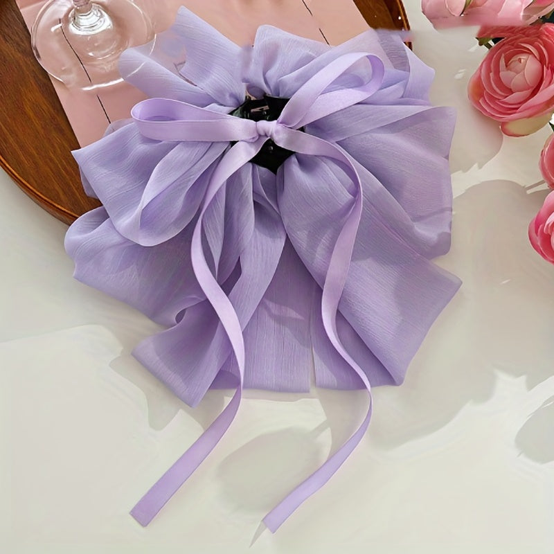 3pcs Mesh Large Bow Hair Claw Ponytail Holder