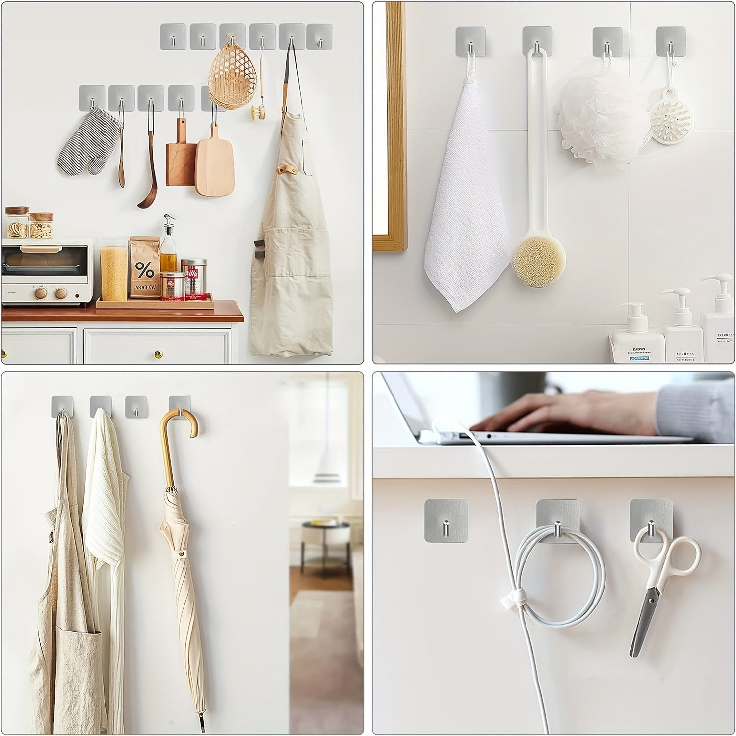 4pcs Stainless Steel Hooks Self adhesive Garage Storage Hooks Minimalist Style