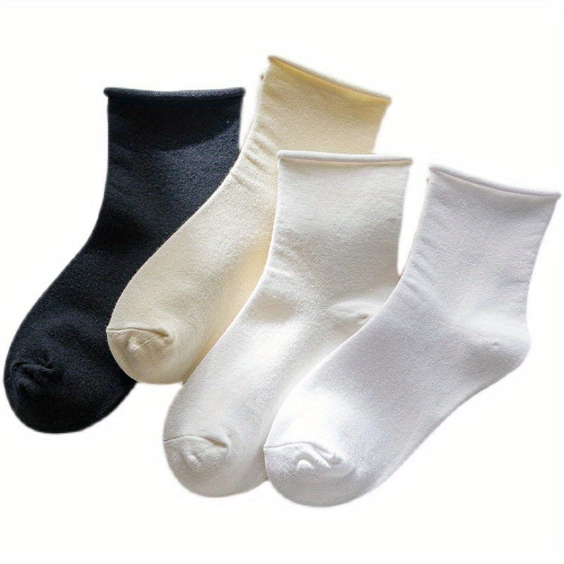 4 Pairs Solid Curling Socks Comfy & Breathable Mid Tube Socks Women's Stockings