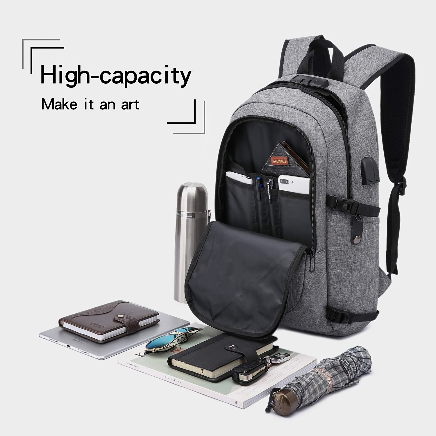 Anti Theft Laptop Backpack with USB Charging Port Slim Waterproof College School