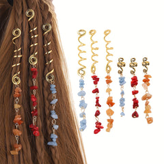 6pcs Braids Spiral Hair Ring with Stone Tassel