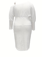  One Shoulder Jacquard Sleeve Dress
