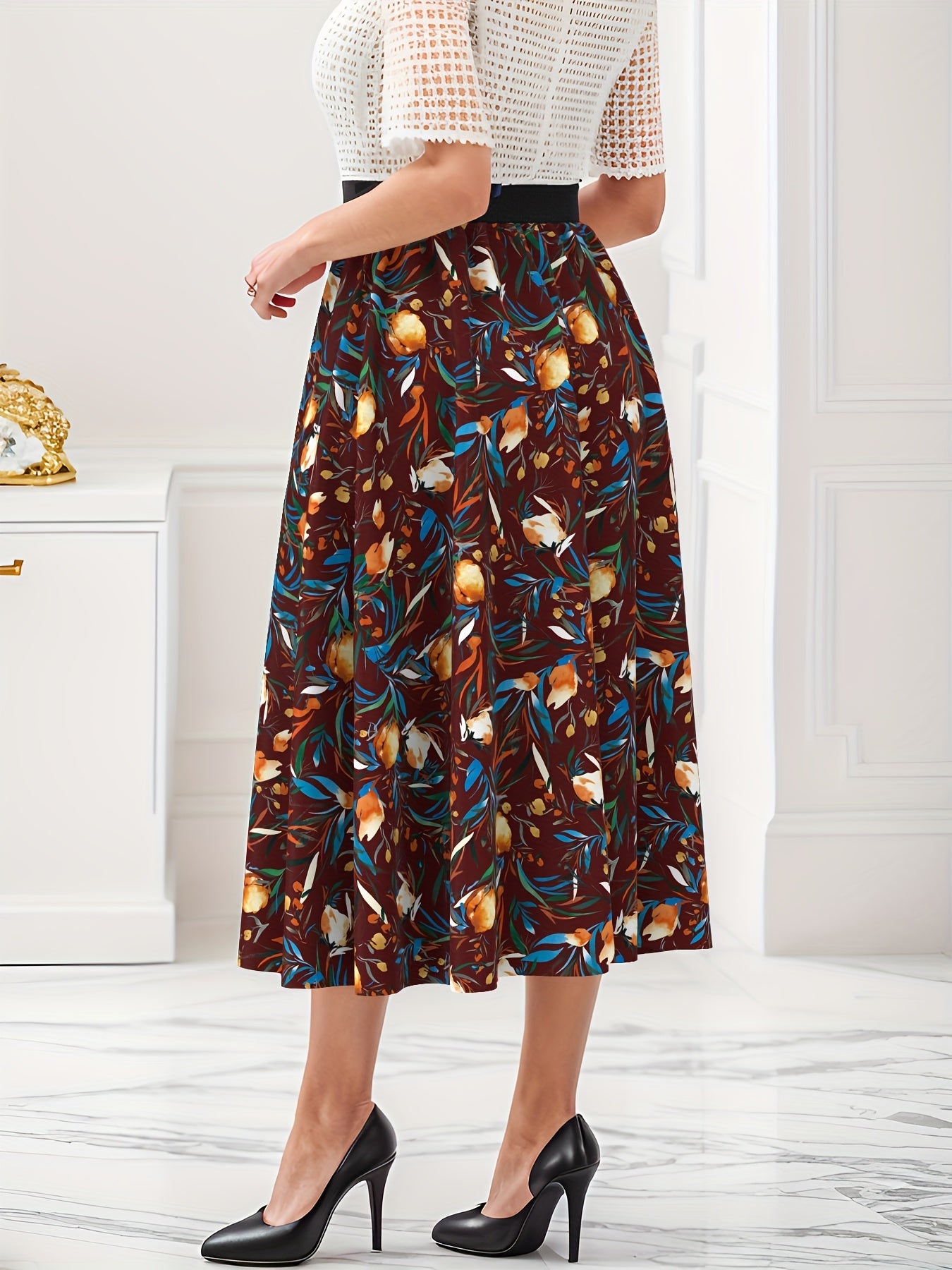  Casual Skirt Women's Plus Floral Print Maxi Skirt
